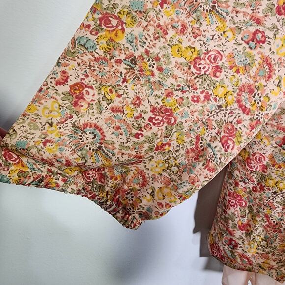 Lauren Conrad Women Blouse Large Layered Chiffon Boho Lace Back Top V Neck Ditsy - Picture 7 of 12